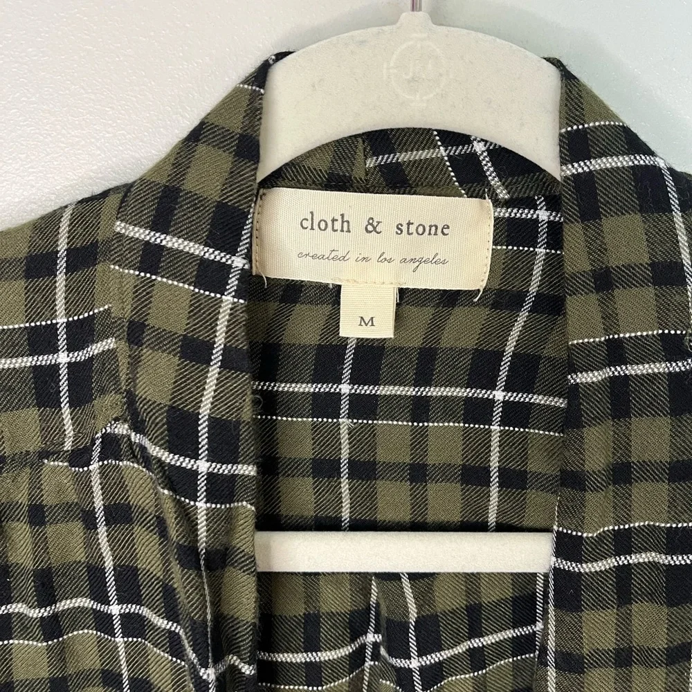 Anthropologie Cloth and Stone Olive Plaid Women's Wrap Fall Top Blouse Size M